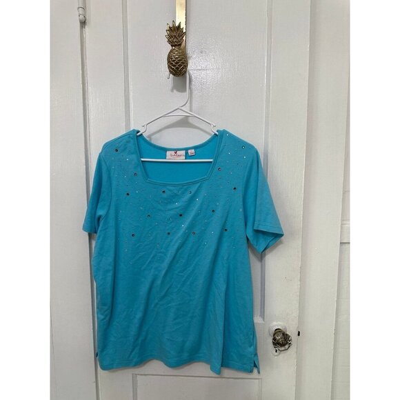 Quacker Factory by Jeanne Bice women’s size large blue t-shirt - Picture 1 of 9